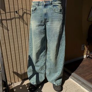 TBOE Loose-Fit Wide Leg Jeans in Faded Blue-Green